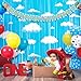 Cartoon Toy Inspired Story Birthday Party Decoration, 2 Pack Story Party Photo Booth Prop, Blue Sky White Cloud Fringe Curtains Tinsel Photo Streamers Backdrop for Cartoon Story Party Supplies