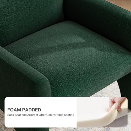 Image of BELLEZE Modern Accent Chair Set of 2, Comfortable Upholstered Arched Design Armchair with Rubber Wood Legs for Living Room Bedroom Office - Green