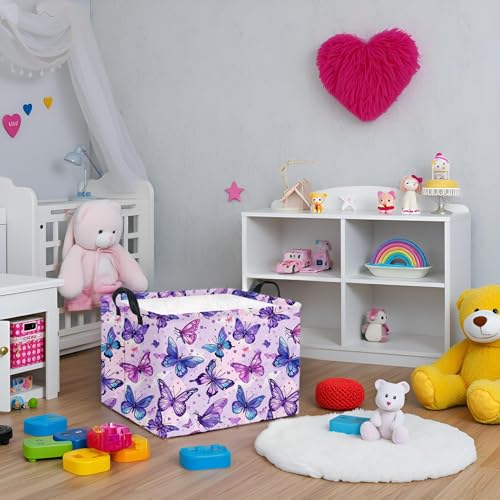 Image of Rectangular Butterfly Basket Baby Storage Basket Storage Bin Organizer Box Room Decor(Purple Butterfly)