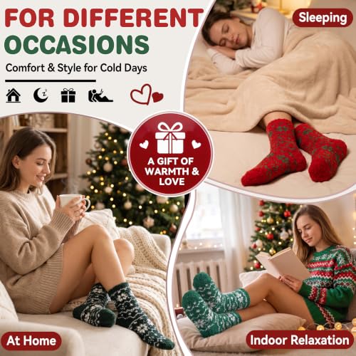 Image of Fuzzy Slipper Socks Thick Fluffy Warm Winter Cozy Plush Soft Sleep Home Socks for Women Men
