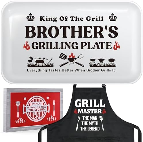 Brother Gifts for Birthday Christmas Valentines Day Fathers Day,Funny BBQ Grilling Platter with Apron Set Gifts for Little Big Adult Brother in Law from Sister