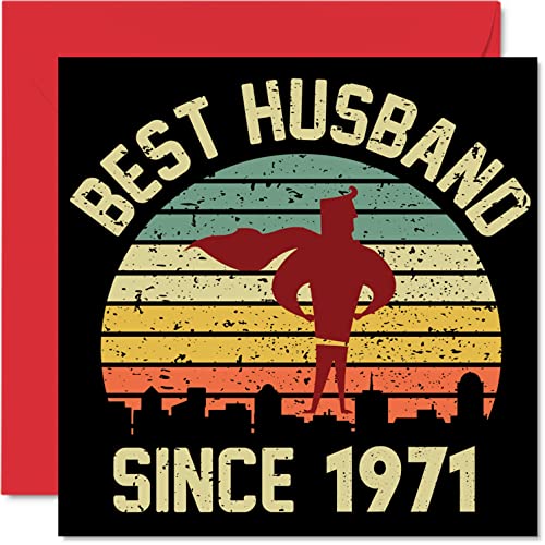 Tarjeta de 51 aniversario para marido de esposa – Mejor marido desde 1971 – Regalos con texto en inglés I Love You, tarjetas de felicitación para 51 aniversario de boda para pareja, 145 mm x 145 mm