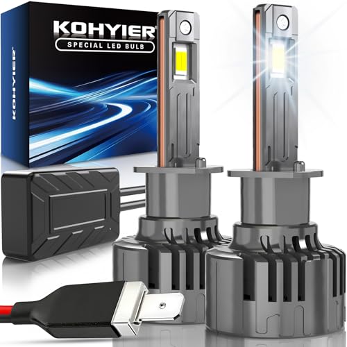 KOHYIER Bombilla H1 LED 40000LM 180W 800% Más Luz, Ultra Brillante 6500K Blanco H1 LED 12V 24V Plug & Play, Pack de 2