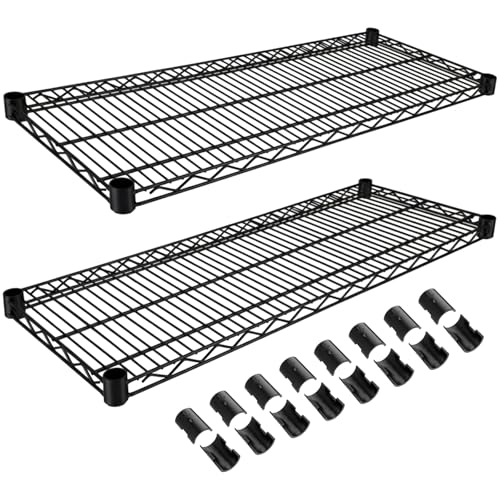 MorningRo 2 Pack Additional Wire Shelf for Wire Shelving Units Chrome Finish Shelving Weight Capacity 600-800 Lb, Heavy Steel Industrial for Warehouses, Closets, Kitchen (Black,14" W X 36" L)