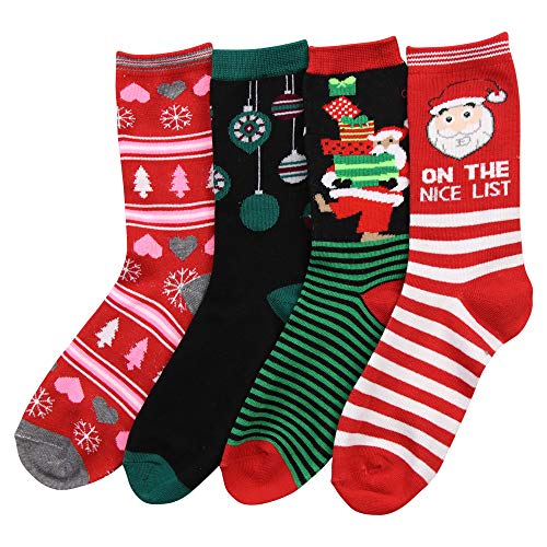 Image of Women's Fun and Colorful Crew Sock 4 Packs (Shoe Size 4-10) (Christmas B)