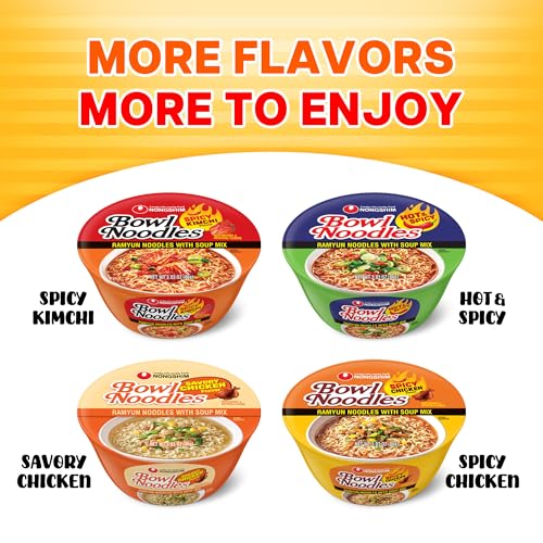 Image of Nongshim Spicy Chicken Noodle Soup Bowl Soup Mix, 6 Pack, Korean-Style Ramen Noodle Instant Soup, Microwaveable