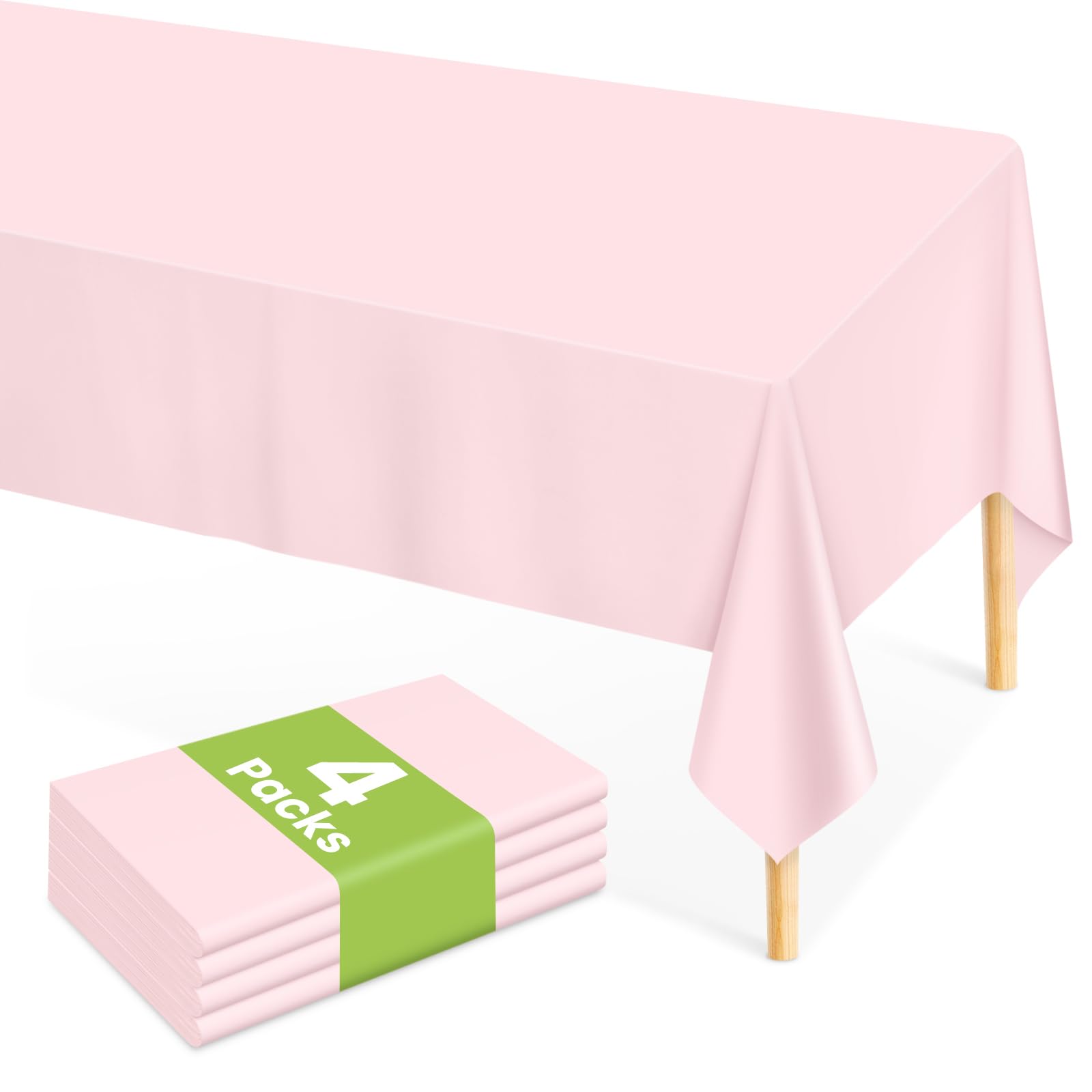 Mulbozy Pink Plastic Table Cloth Disposable 4 Pack, 54 × 108 Inch