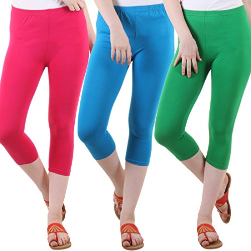 Image of DIAZ Women's Super Combed Cotton Elastane Stretch Slim Fit Printed Capri -Pack of 3
