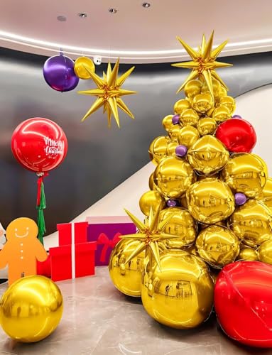 Image of Toys Treasure 6pcs 22 inch Gold Metallic Foil Balloons Set - 4D Star Ball Balloons for Birthday Disco Dance Graduation New Year Decorations