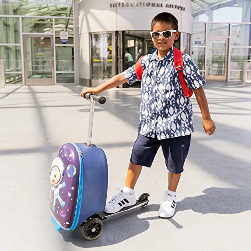Kiddietotes 3-D Hardshell Ride On Suitcase Scooter For Kids -Cute Lightweight Kids Luggage With Wheels - Fun Led Lights #TOP5