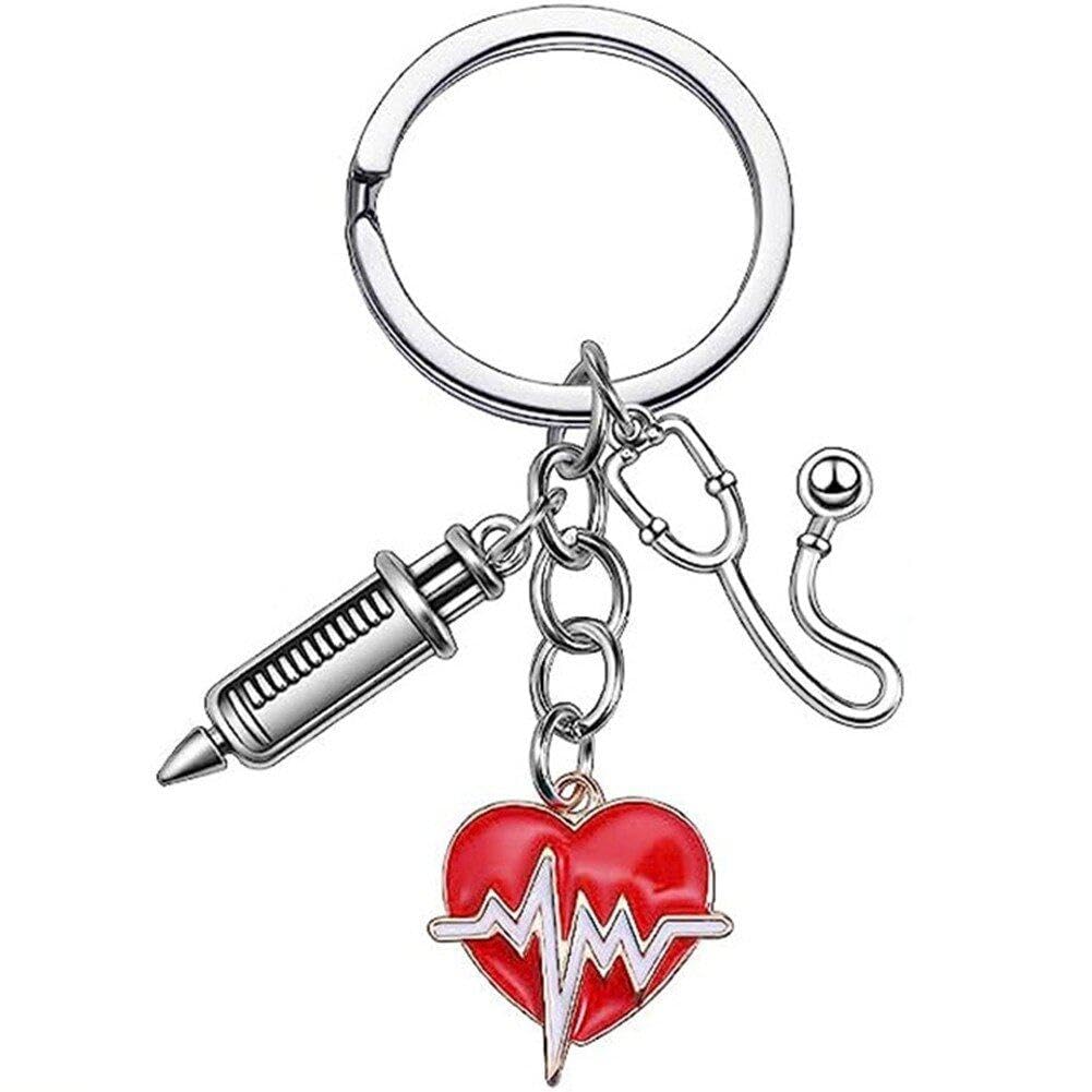Fituenly Women's Silver Nurse Keychain Doctor Injection Stethoscope Pendant Stethoscope Syringe Keychain Medical Nurse Keyring Nurse Gifts
