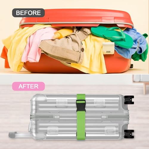 4 Pack Luggage Straps for suitcases, 4 pcs Extra Long Suitcase Straps TSA Approved Luggage Belt with Buckle, Adjustable Travel Belt for Luggage for 20'' - 32'' Suitcases(Grey Blue Green Pink)
