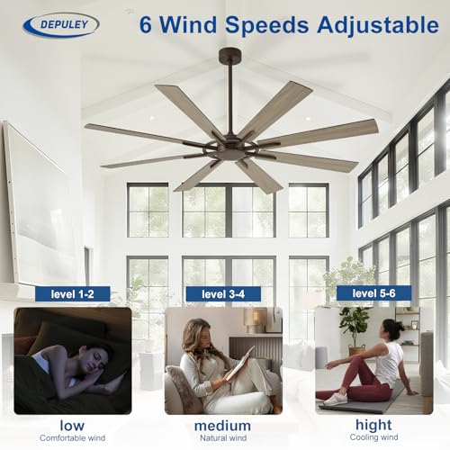 Image of Depuley Ceiling Fan Without Light: 66 Inch Big Indoor Outdoor Fan with Remote APP Control - Brown Wood Grain Large Ceiling Fan no Light 8 Blade Reversible Quiet DC Motor Memory Function Timer