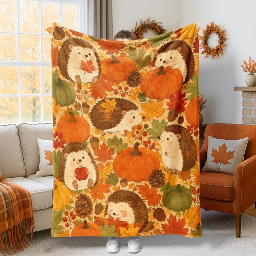 Couverture esthétique motif hérisson orange grand format pour lit