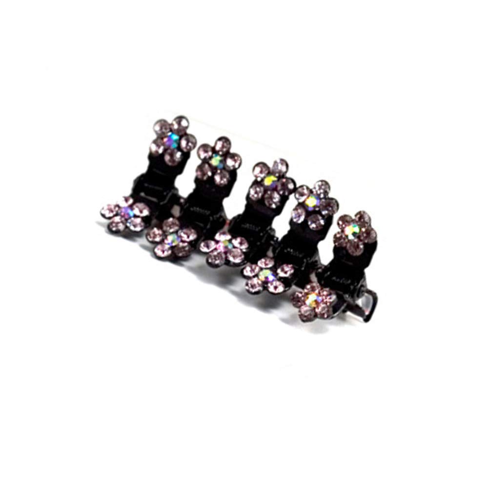 Small Decorative Hair Jaw Clips Mini Petals Rhinestone Crystal Hair Claw Clips, Set of 5, Puple