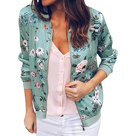 SKYWPOJU Women's Jacket Allover Bomber Jacket with Zipper Floral Casual Jacket Flower Pattern Long Sleeve Bomber Jacket Casual Style Jacket with Floral Print Baseball Collar Jacket Cover