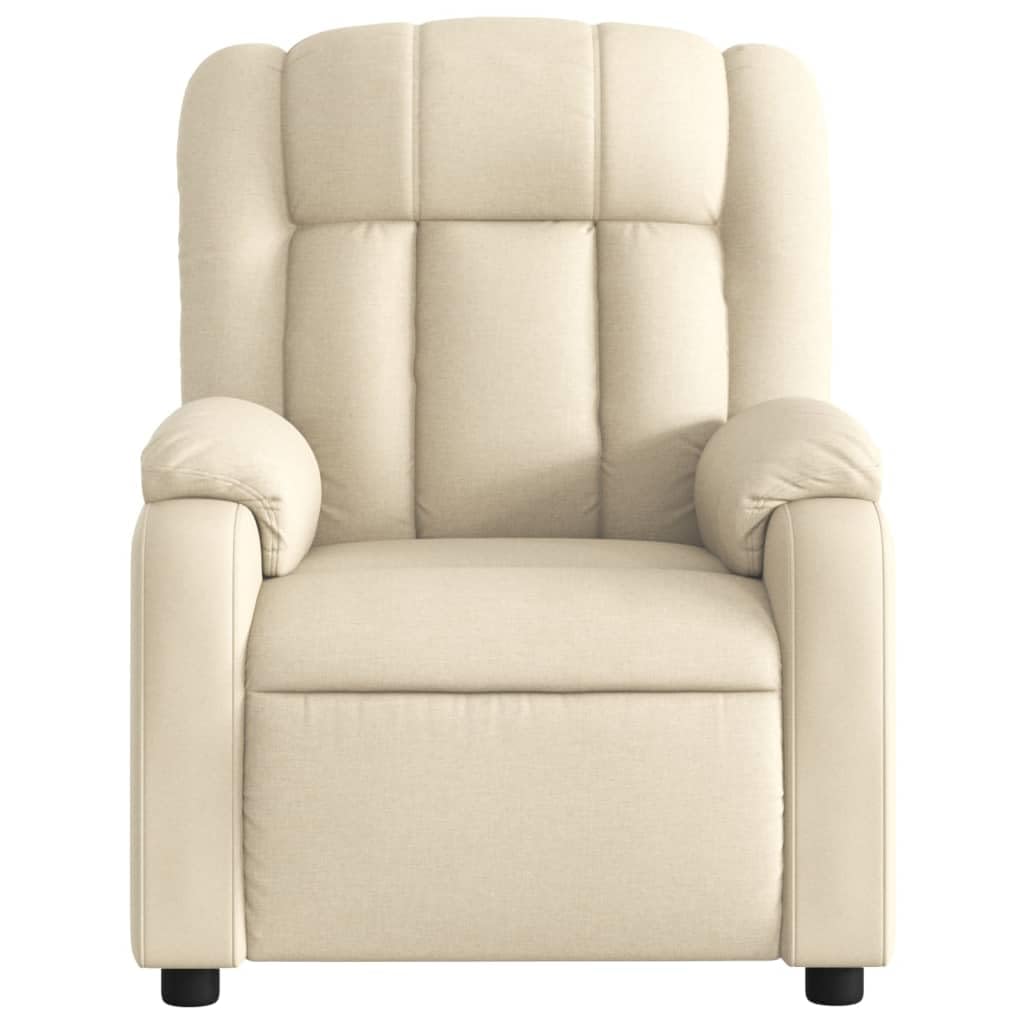 Fotel relaksacyjny, kremowy materiał z ręczną funkcją leżenia, ergonomiczny fotel tapicerowany z podłokietnikami, rama drewniano-metalowa, kieszeń boczna, 78 x 92 x 98 cm, wygodny do salonu i