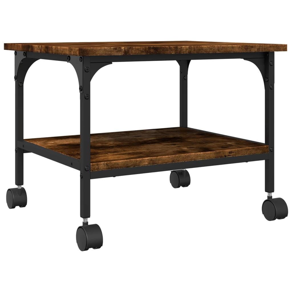 Supporto per stampante, 2 ripiani, rovere affumicato, 50 x 40 x 38 cm, in legno con telaio in acciaio, tavolo per stampante con ruote (2 bloccabili), multifunzione, utilizzabile come libreria