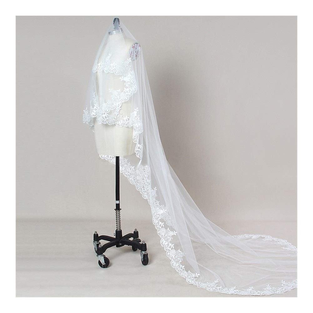 Veli da Sposa Uno Strato del Bordo del Merletto Bianco Avorio cattedrale Velo da Sposa Lungo Il Fronte Coperto Velo da Sposa con Pettine Splendido Tulle da Sposa