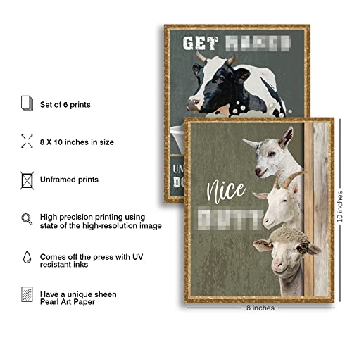 Damei Shengsheng Set Of 6 Farm Bathroom Decor Prints, Funny Bathroom Wall Art Posters, Animals Donkey Poster Goat Cow Bathroom Decor 8X10 In #TOP6
