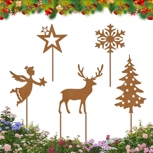 CHENBOOW Gartenstecker Weihnachten,5 Stück Gartendeko Rostoptik,Tolle...