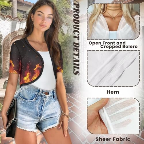 Image of Women's Shrug Short Sleeve Bolero Open Front Knit Party Tulle Cardigan Cropped Cardigan Shoulder Cover Up