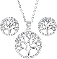 Lydreewam Tree of Life Necklace Earrings Jewellery Sets for Women 925 Sterling Silver with Gift Box, Necklace Adjustable...