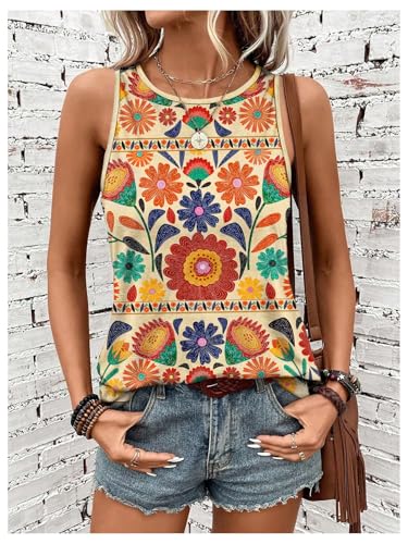 Women's Floral Tropical Boho Tops Sleeveless Shirts Vacation Summer Tops for Women Dressy Casual3