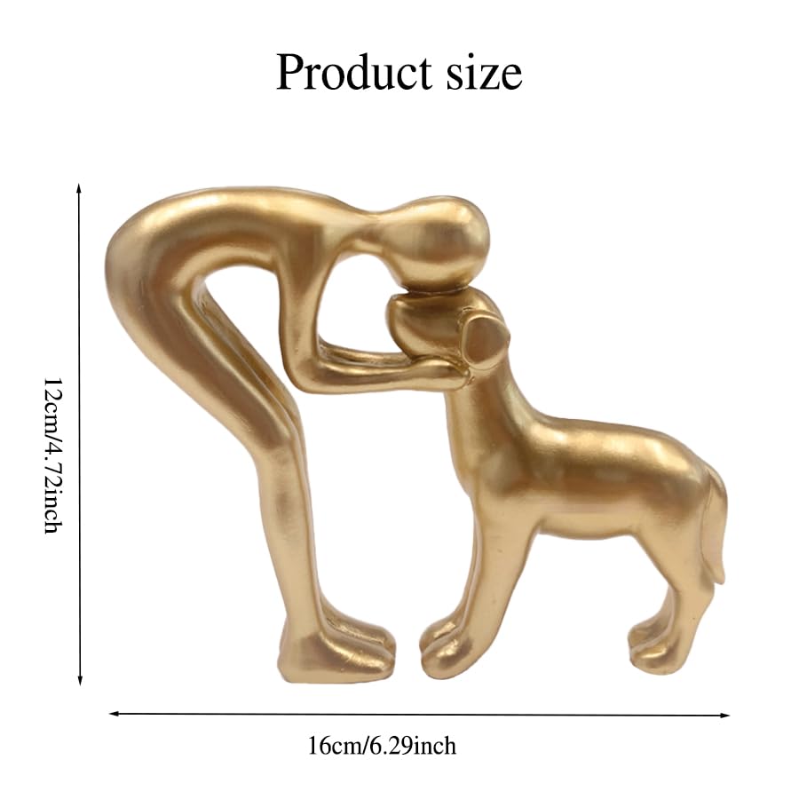 Figura decorativa de hombre y perro dorada 6.29 in miniatura 2