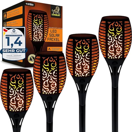 LIONRUST® 4 Premium Solar Fackeln für außen und innen I Wetterfeste LED...