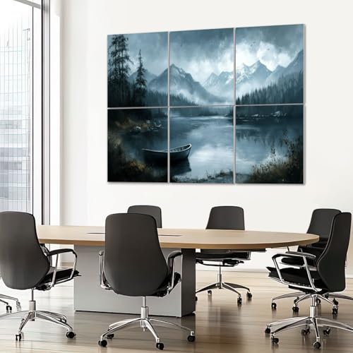 Paneles Acústicos Artísticos 6 Pack 72"x48" con Estampas de Lago, Montañas y Bosque - Absorbentes de Sonido Auto-adhesivos para Estudios de Grabación y Oficina miniatura 7