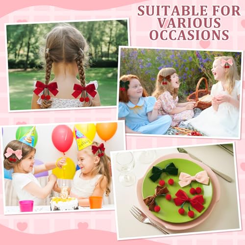 Suncalla 8 Piezas Pinzas para el Pelo con Lazo de Terciopelo y Adornos de Cereza, Broches de Cocodrilo Rojos con Pompones, Accesorios Lindos para Mujer miniatura 4
