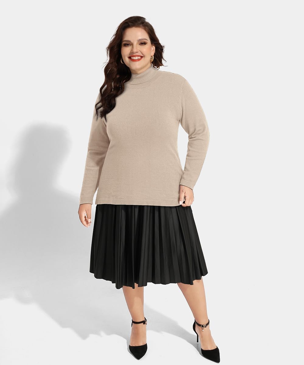CARCOS Plus Size Sweaters for Women Solid Turtleneck Sweater Long Sleeve Pullover Tops Casual Split Hem Knit Shirts - Image 4