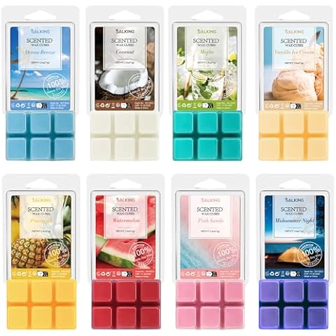 SALKING Summer Scented Wax Melts, Soy Wax Melts Gift Set, Wax Cubes/Tarts for Warmer - Ocean Breeze, Coconut, Mojito, Vanilla Ice Cream, Pineapple, Watermelon, Pink Sands, Night, 8x2.6 oz Cover