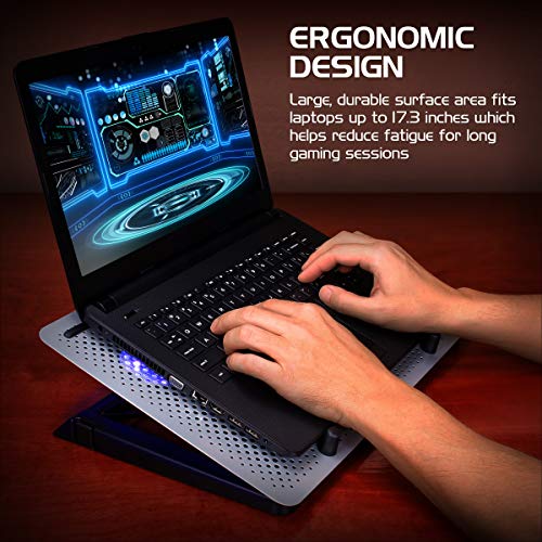 ENHANCE-Cryogen-3-Gaming-Laptop-Cooling-Pad-USB-Powered-5-LED-Fans-Metal-Cooler-Surface-fits-173-inch-Laptops-Smartphone-Device-Holder-5-Adjustable-Stand-Settings-Portable-for-PC-Gamer