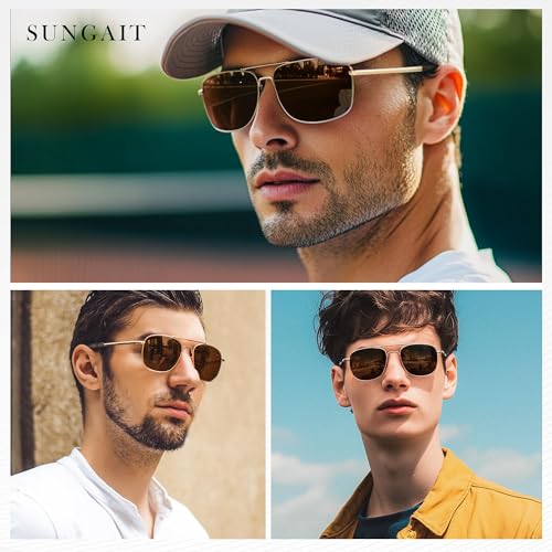 Image of SUNGAIT Men's Military Style Polarized Pilot Aviator Sunglasses - Bayonet Temples