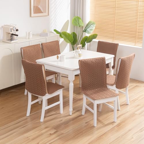 Image of HOMETHREADS Non-Slip Chair Cover-Universal Fit for Kitchen & Dining Chairs-Cushioned Comfort - Stylish Machine Washable Seat Cover -145x45Cm |(Light Brown, Pack of 8)