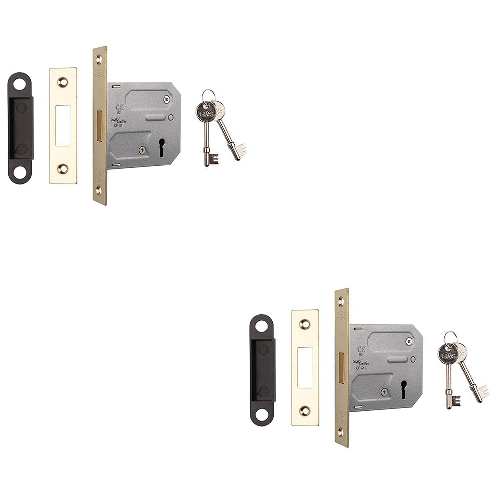 Loops Electro Brassed 2 Pack - 76Mm Residential Standard Profile Deadlock - Electro Brass - Bs En 12209 Lock