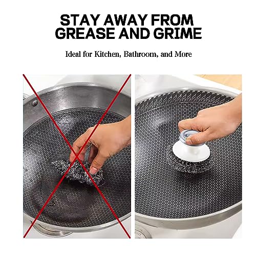 Image of Steel Wool Scrubber Handle Reusable Steel Wool Brush Steel Wool Brush with Handle Stainless Steel Wool Scrubber with Handle Heavy Duty Pot Scrubbers for Kitchen Dish Scrubber Cleaning Brush