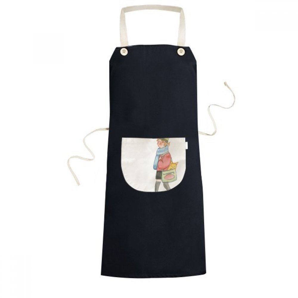 Miaoji Peinture Chat Tablier de Cuisine Femme Homme Bavoir de Poche Noir 70cm x 67cm