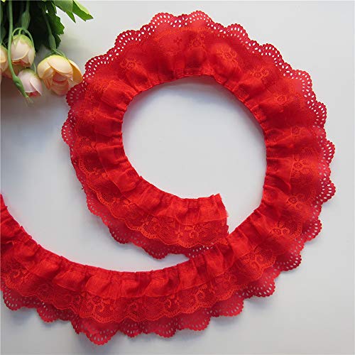 10Yards Soft Pleated Gathered Organza Lace Ruffle Trim Ribbon Voile Mesh Fabric Handmade Diy Sewing Craft Wedding Bridal Dress Embellishment Party Clothes Decoration (Style1: 6.5Cm) #TOP2