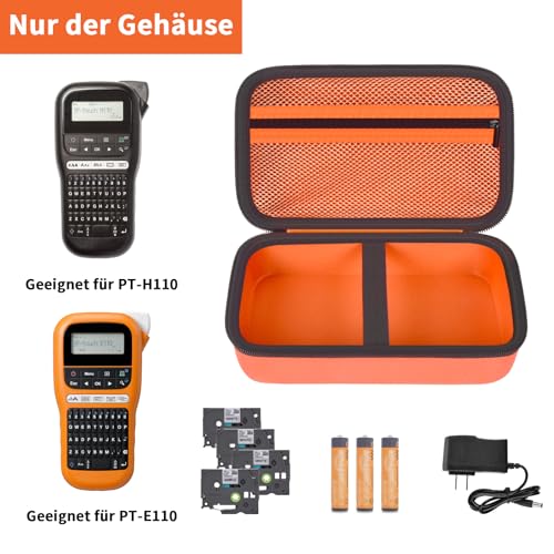 GWCASE Koffer kompatibel mit Brother PT-H110 PT-E110 PTE110VP Monochrom Beschriftungsgerät, Schutzhülle und Tragetasche für P-Touch-Etikettendrucker, Etikettenbänder und Zubehör – Orange (nur Koffer)