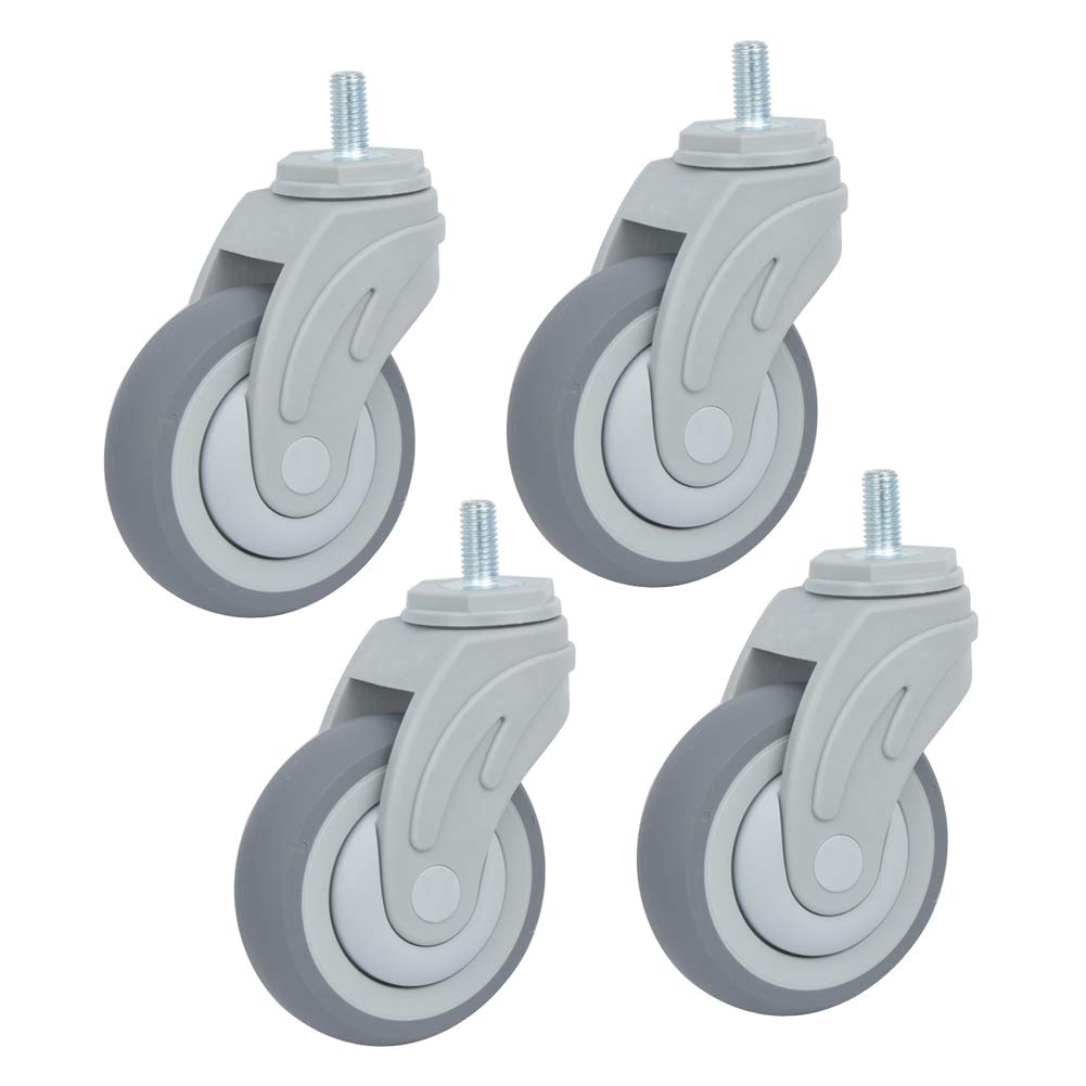 4 x TPR perno piroettanti ruote, M12 Filo stelo presa di corrente & Freni universale ruota, 4 pollici 100 mm, Silenzioso, Mobilia Ospedale Ufficio Impalcatura culla carichi 540 kg (135 kg ciascuno)