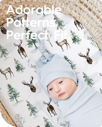 Image of Bassinet Sheets for Baby Boy Girl, TotBasic Buttery Soft Universal Bassinet Fitted Sheet, Compatible with Halo, Mika Micky, Baby Delight, Dream On Me, Maxi COSI and More Bassinet Mattress(Bear&Deer)