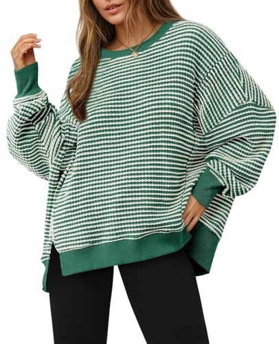 Fisoew Women's Fall Oversized Sweatshirt Casual Waffle Knit Long ...