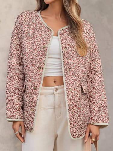 Tankaneo Women’s Wine Red Lightweight Floral Puffer Jacket - Effortlessly Chic Outerwear - Image 2