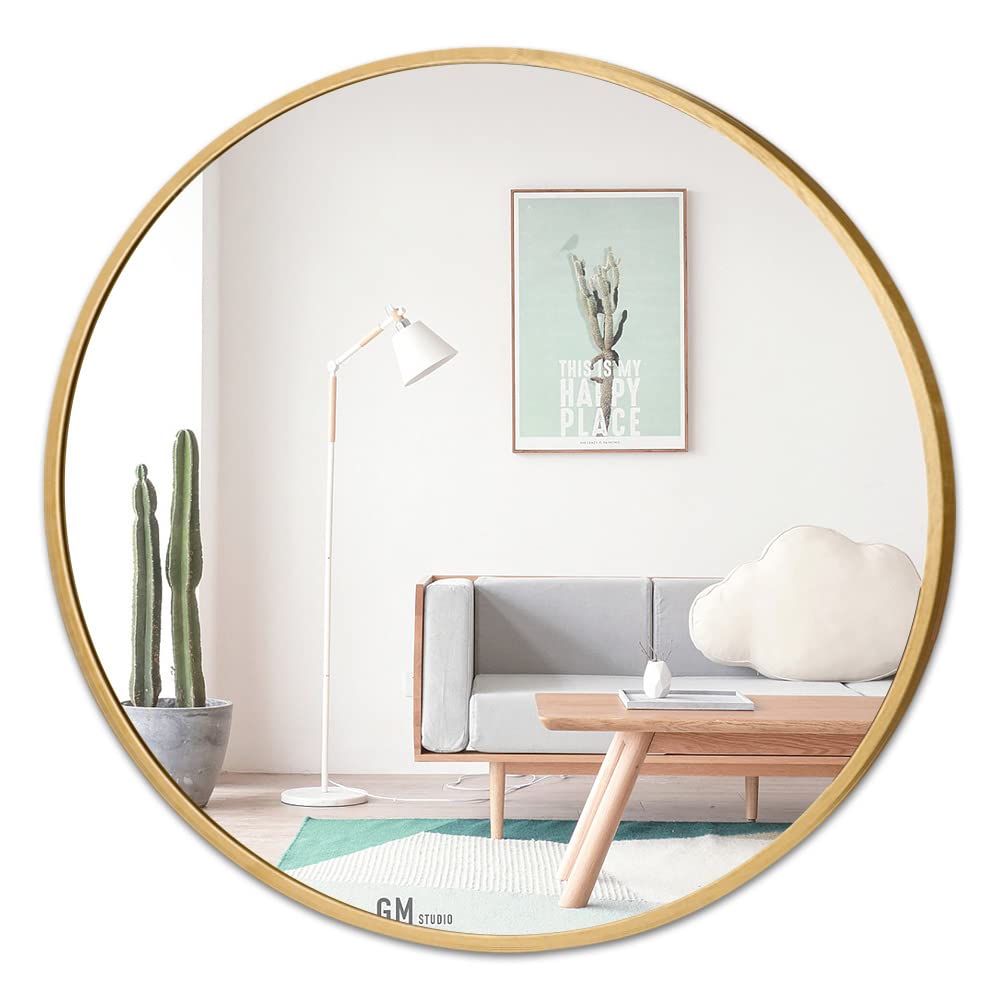 Gamzi Densik 24 Inch Round Mirror, Gold Circle Bathroom Wall Mounted