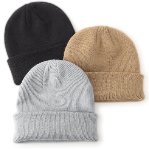 Image of DRESHOW BQUBO 3 Pack Baby Beanies Toddler Kids Winter Hats Soft Knit Hat for Baby Boys Girls Warm Cap Beanies