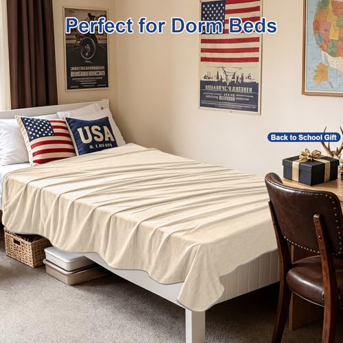 Image of KMUSET Cooling Blanket Twin (60 inchx80 inch), Double Sided Summer Cooling Blankets for Hot Sleepers & Night Sweats, Cool Lightweight Blanket for Dorm Room Essentials, Picnic, Gifts for Women Oatmeal Beige