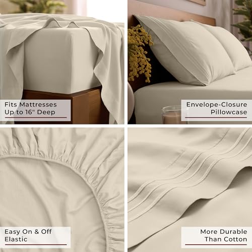 Image of Mellanni Twin Sheets Set - 3 PC Iconic Collection Bedding | Hotel Luxury, Extra Soft, Cooling Bed Sheets - Wrinkle, Fade, Stain Resistant (Twin, Beige)
